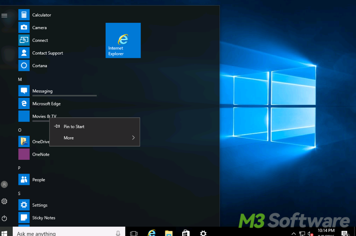 start menu on windows 10 to uninstall app